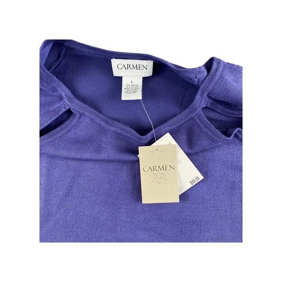 NWT Carmen Marc Valvo Purple Cutout Shoulder Knit Sweater Top Size L - Picture 3 of 7
